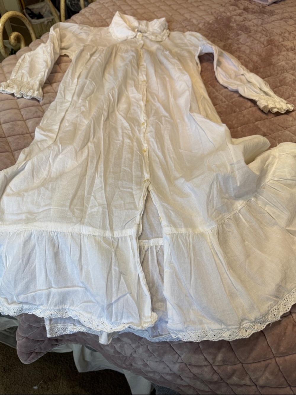April Cornell Cream Button-Front long sleeve dress/nightgown